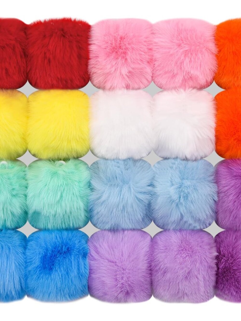 20 Pcs Faux Fur Pom Poms DIY Hat Pompoms with Elastic Loop Rainbow